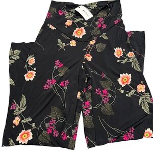 MY BUMP Maternity Wide Leg Floral Pants Black Pink Yellow Comfortable Lounge